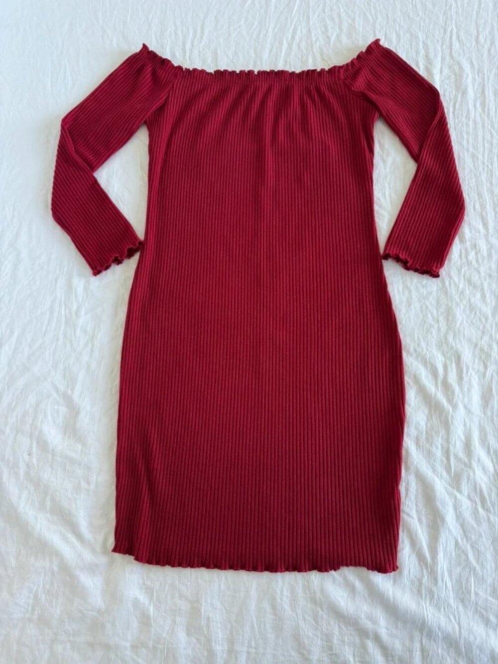 Iris Red Ribbed Off-The-Shoulder Mini Dress L